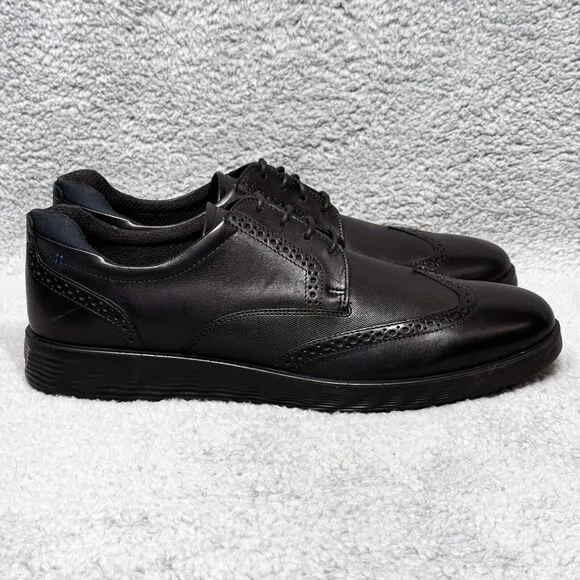 Ecco S Lite Hybrid Mens Size 12 Low Top Wingtip Oxford Derby Shoes Black Leather