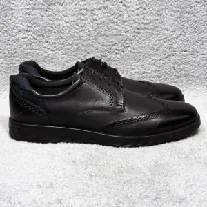 Ecco S Lite Hybrid Mens Size 12 Low Top Wingtip Oxford Derby Shoes Black Leather