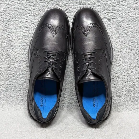 Ecco S Lite Hybrid Mens Size 12 Low Top Wingtip Oxford Derby Shoes Black Leather