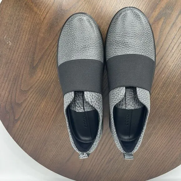 Ecco Soft 8 Band Shoes Women's 39 / 8 Gray Leather Comfort Flats Sneakers‎
