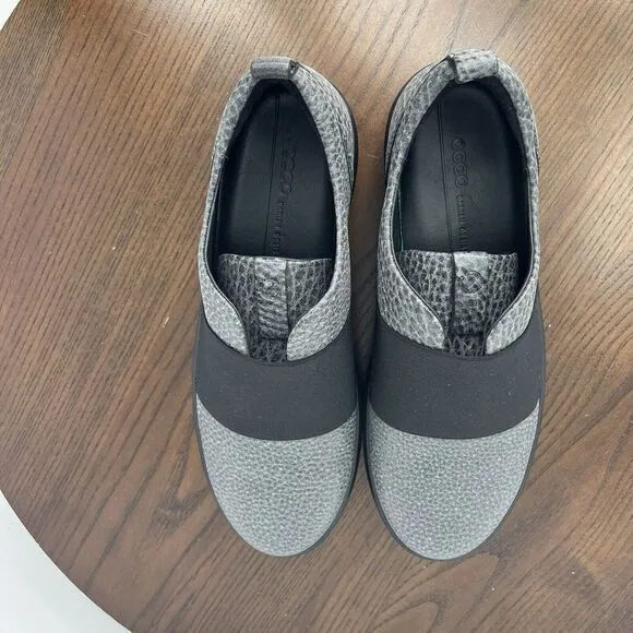 Ecco Soft 8 Band Shoes Women's 39 / 8 Gray Leather Comfort Flats Sneakers‎