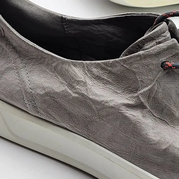 Ecco Soft 8 Gray Leather Sneakers Lace UP Men's Size 47/ 13 US Extra Width Shoes
