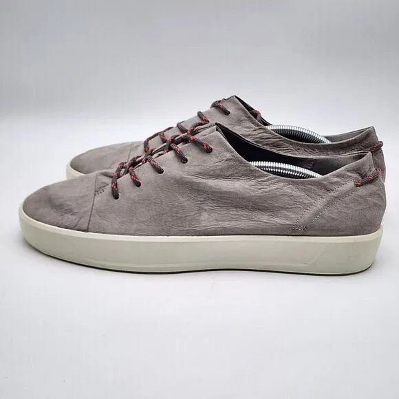 Ecco Soft 8 Gray Leather Sneakers Lace UP Men's Size 47/ 13 US Extra Width Shoes