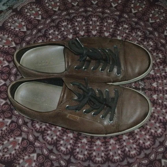 ECCO Soft Brown Leather Lace Up Casual Shoes Sneakers Men’s Size 8/8.5 EUR 42