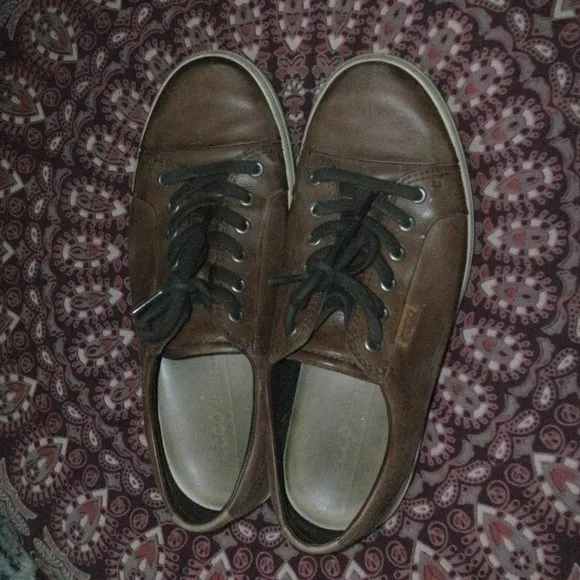 ECCO Soft Brown Leather Lace Up Casual Shoes Sneakers Men’s Size 8/8.5 EUR 42