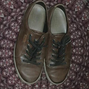 ECCO Soft Brown Leather Lace Up Casual Shoes Sneakers Men’s Size 8/8.5 EUR 42