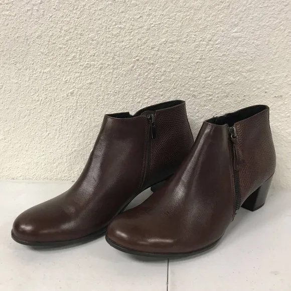 ECCO Women's Size 10 Shape M 35 Zip Ankle Boots, Brown Leather
