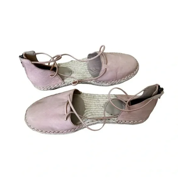 Eileen Fisher Espadrille Flat Sandals Lace Suede Boho Blush Size 7 Women’s New