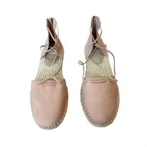 Eileen Fisher Espadrille Flat Sandals Lace Suede Boho Blush Size 7 Women’s New