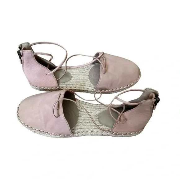 Eileen Fisher Espadrille Flat Sandals Lace Suede Boho Blush Size 7 Women’s New