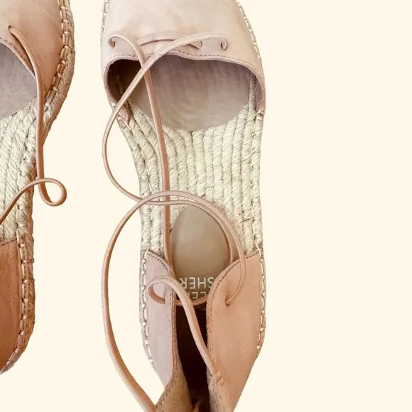 Eileen Fisher Espadrille Flat Sandals Lace Suede Boho Blush Size 7 Women’s New