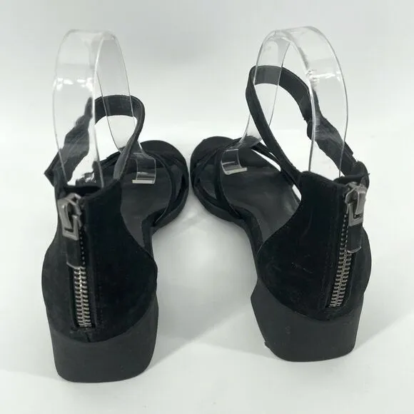 Eileen Fisher Noni Black Leather Ankle Strap Block Heel Sandals Size 6