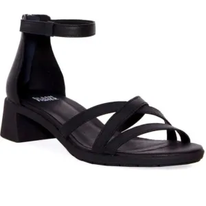 Eileen Fisher Noni Black Leather Ankle Strap Block Heel Sandals Size 6