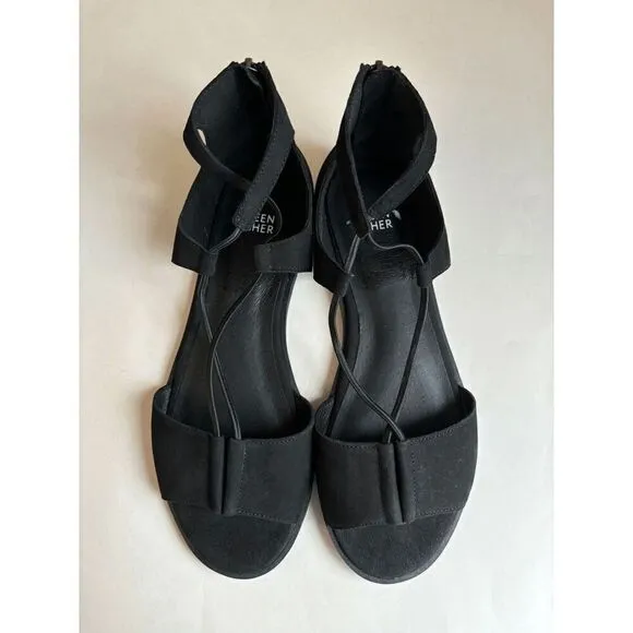 Eileen Fisher Rose Nubuck Black Sandals Womens Size 8.5