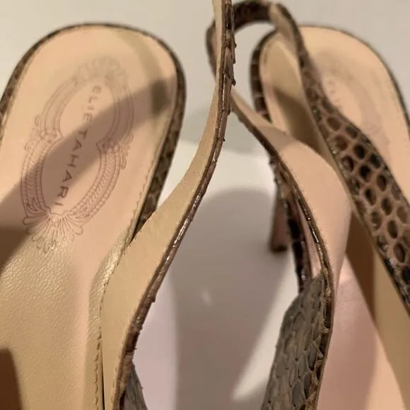 Elie Tahari Womens Brown Snakeskin Peep Toe Shoes Heels Size US 9.5