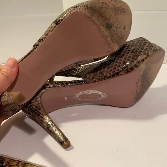 Elie Tahari Womens Brown Snakeskin Peep Toe Shoes Heels Size US 9.5