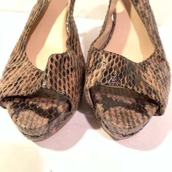 Elie Tahari Womens Brown Snakeskin Peep Toe Shoes Heels Size US 9.5