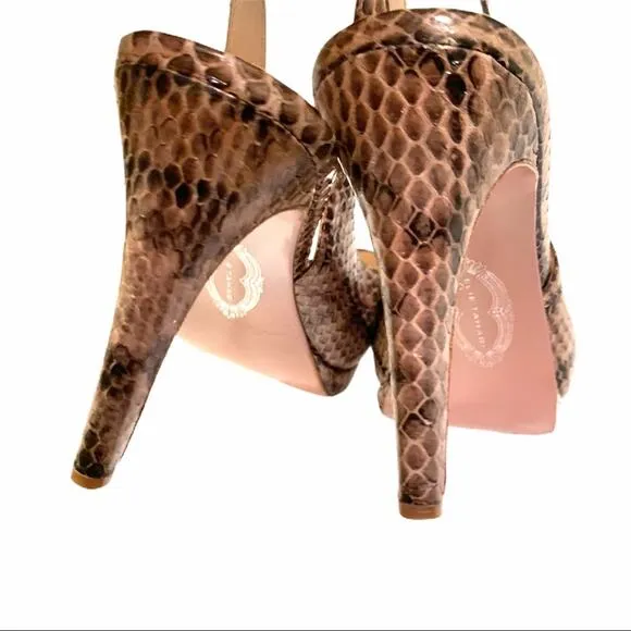 Elie Tahari Womens Brown Snakeskin Peep Toe Shoes Heels Size US 9.5