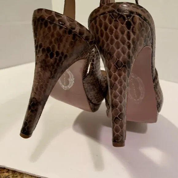 Elie Tahari Womens Brown Snakeskin Peep Toe Shoes Heels Size US 9.5
