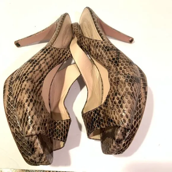 Elie Tahari Womens Brown Snakeskin Peep Toe Shoes Heels Size US 9.5