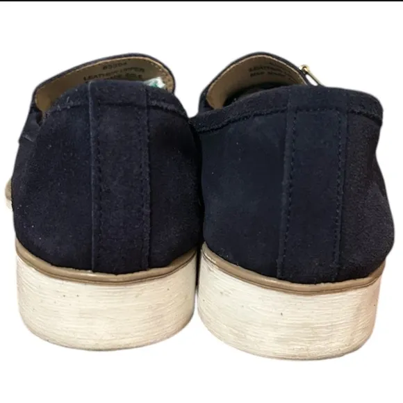 Enzo Tesoti Leather Suede Low Heel Loafer Sz 8.5 US (39 EU) Navy w/ Gold Accent