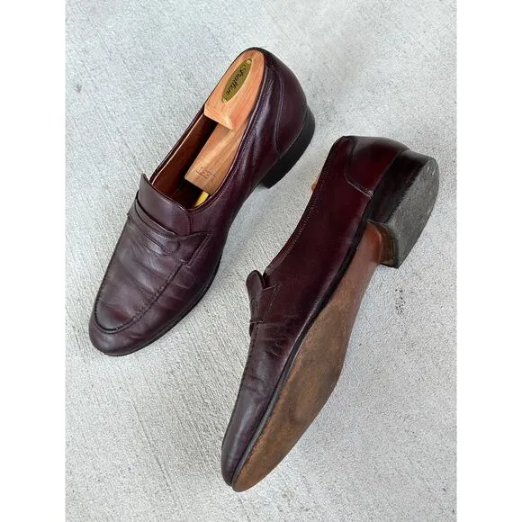 E.T. Wright Men’s 10.5D Burgundy Fine Leather Slip On Penny Loafer Shoes ITALY