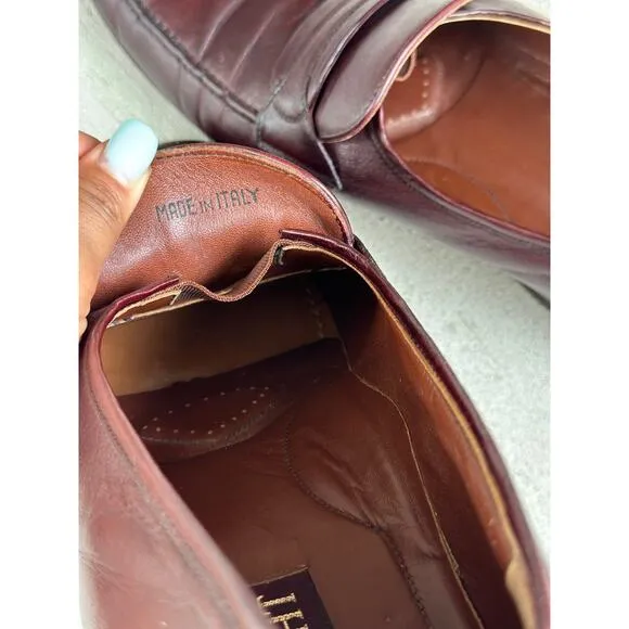 E.T. Wright Men’s 10.5D Burgundy Fine Leather Slip On Penny Loafer Shoes ITALY