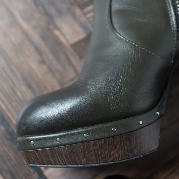 EUC All Saints Thea Leather Zip Platform Ankle Boots, Green, Size US 8 / EU 38