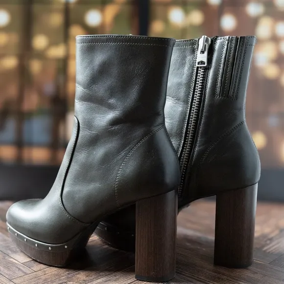 EUC All Saints Thea Leather Zip Platform Ankle Boots, Green, Size US 8 / EU 38