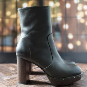 EUC All Saints Thea Leather Zip Platform Ankle Boots, Green, Size US 8 / EU 38