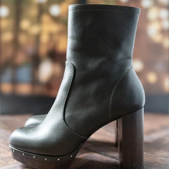 EUC All Saints Thea Leather Zip Platform Ankle Boots, Green, Size US 8 / EU 38