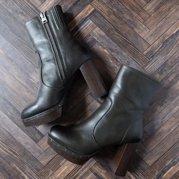 EUC All Saints Thea Leather Zip Platform Ankle Boots, Green, Size US 8 / EU 38