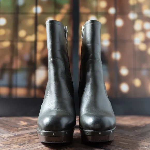 EUC All Saints Thea Leather Zip Platform Ankle Boots, Green, Size US 8 / EU 38