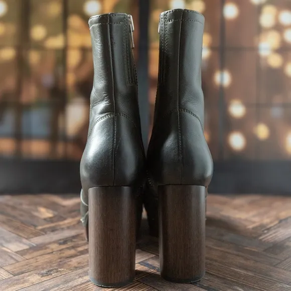 EUC All Saints Thea Leather Zip Platform Ankle Boots, Green, Size US 8 / EU 38