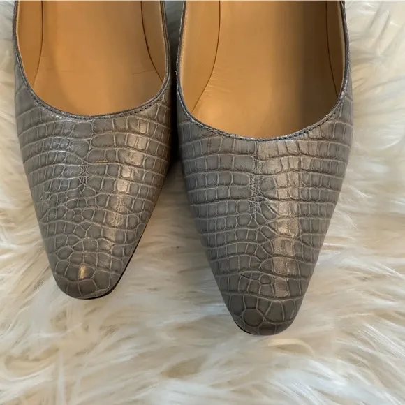 EUC Loro Piana Croc Embossed Leather Heels | Size 39.5 | Made in Italy Gray