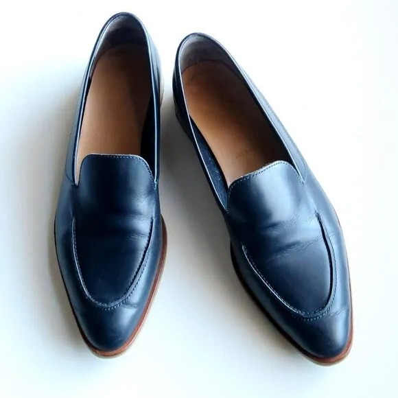 Everlane Almond Toe Low Block Heel Italian Leather Modern Loafers Slip-on Shoes