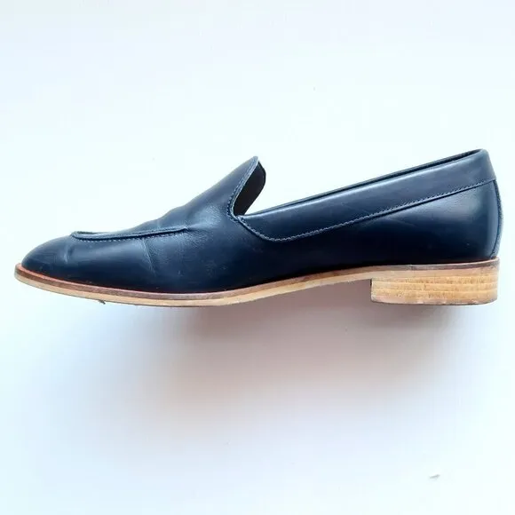 Everlane Almond Toe Low Block Heel Italian Leather Modern Loafers Slip-on Shoes