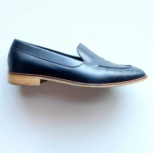Everlane Almond Toe Low Block Heel Italian Leather Modern Loafers Slip-on Shoes