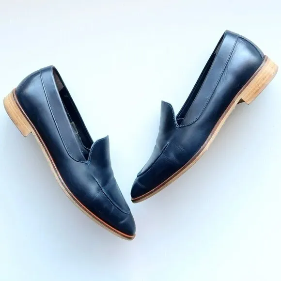 Everlane Almond Toe Low Block Heel Italian Leather Modern Loafers Slip-on Shoes
