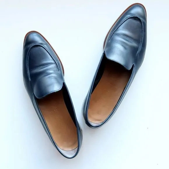 Everlane Almond Toe Low Block Heel Italian Leather Modern Loafers Slip-on Shoes