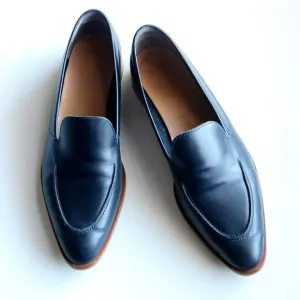 Everlane Almond Toe Low Block Heel Italian Leather Modern Loafers Slip-on Shoes