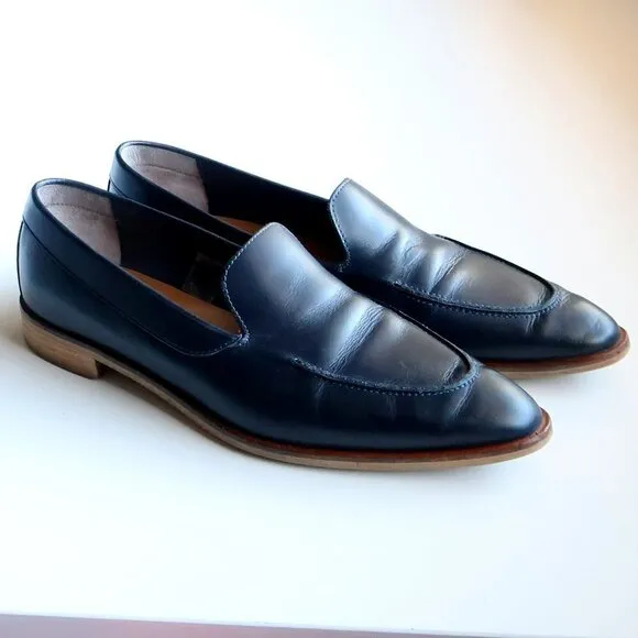Everlane Almond Toe Low Block Heel Italian Leather Modern Loafers Slip-on Shoes