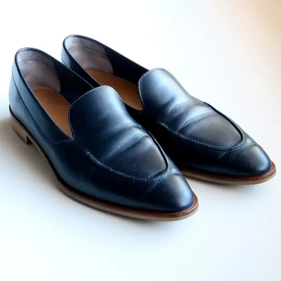 Everlane Almond Toe Low Block Heel Italian Leather Modern Loafers Slip-on Shoes