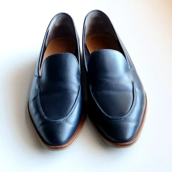Everlane Almond Toe Low Block Heel Italian Leather Modern Loafers Slip-on Shoes
