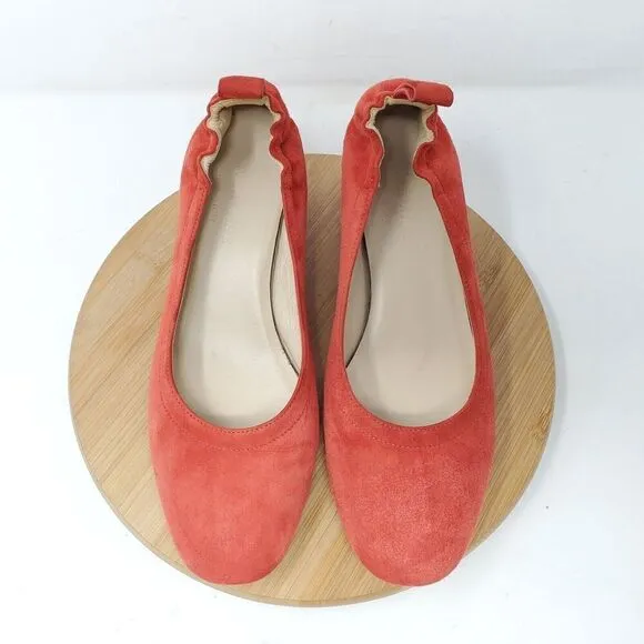 Everlane The Day Heel Womens 6 Red Suede Elastic Back Block Pump Shoes Italy