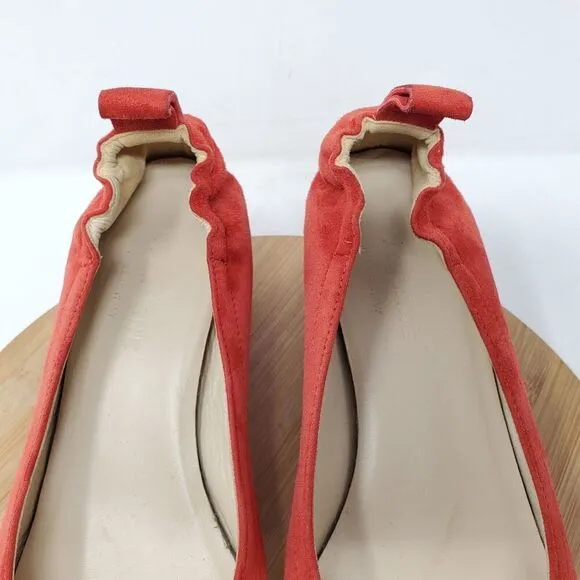 Everlane The Day Heel Womens 6 Red Suede Elastic Back Block Pump Shoes Italy