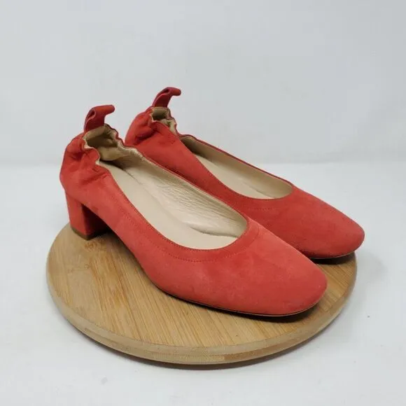 Everlane The Day Heel Womens 6 Red Suede Elastic Back Block Pump Shoes Italy
