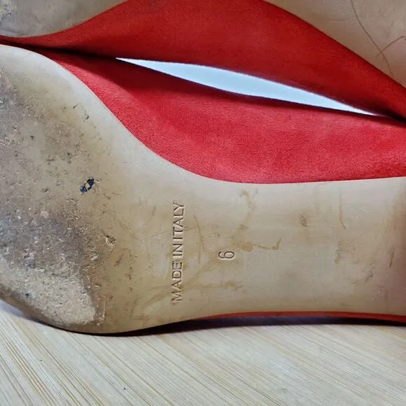 Everlane The Day Heel Womens 6 Red Suede Elastic Back Block Pump Shoes Italy