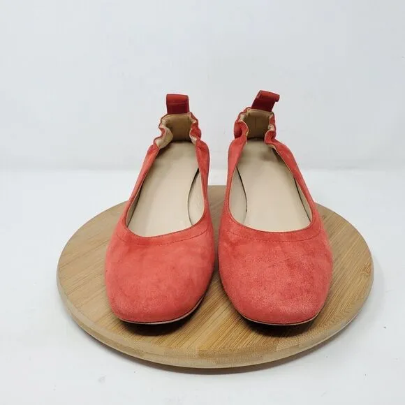 Everlane The Day Heel Womens 6 Red Suede Elastic Back Block Pump Shoes Italy
