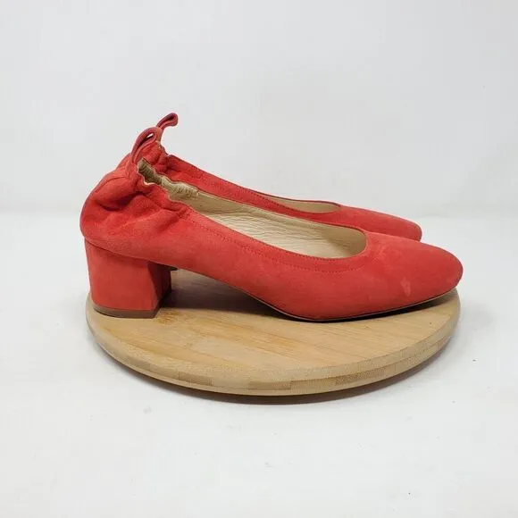 Everlane The Day Heel Womens 6 Red Suede Elastic Back Block Pump Shoes Italy